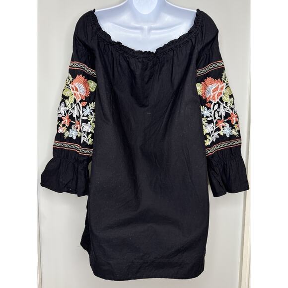 Free People Fleur Du Jour Floral Embroidered Off Shoulder Mini Dress Sm Black - Picture 5 of 16